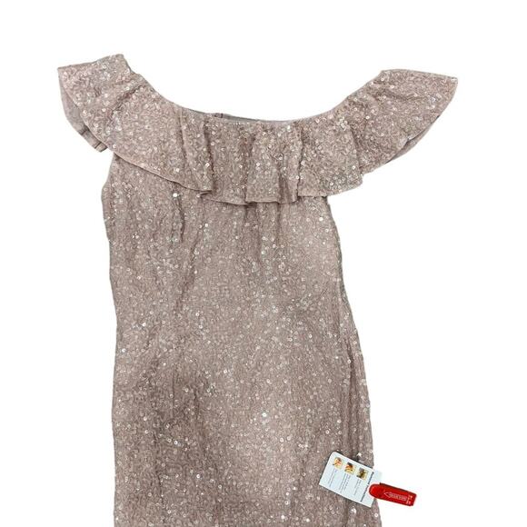 MAC DUGGAL 5611 Sequined Drop One Shoulder Ruffle Trumpet Gown Mocha 2 NEW - Picture 5 of 10